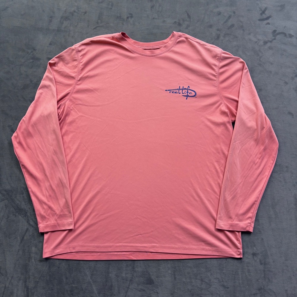 Reel Life Mens Long Sleeve Fishing Shirt Coral Pink Fish Graphic Performance L
